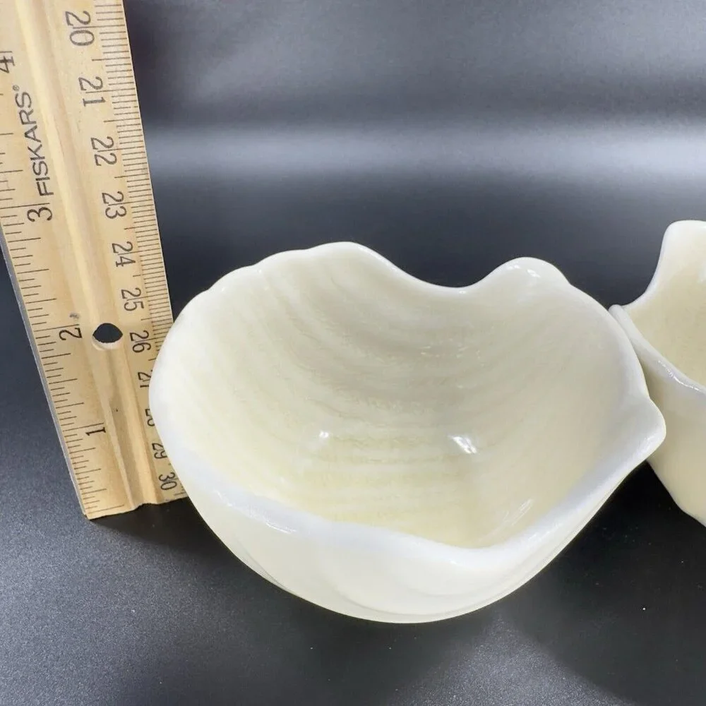 Pier 1 Imports Ivory Crackle Glaze Ceramic Shell Shape Dish Small Bowl Set 2 VTG